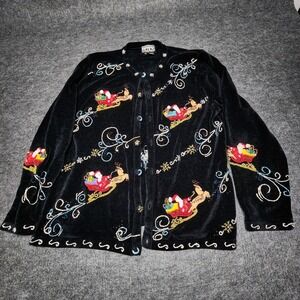 Berek 2 Takako Sakon Christmas Cardigan Sweater Chenille Embellished Beads XL